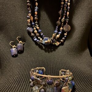 Multi-Strand Lapis & Mixed Stone Jewelry Set - Blue
